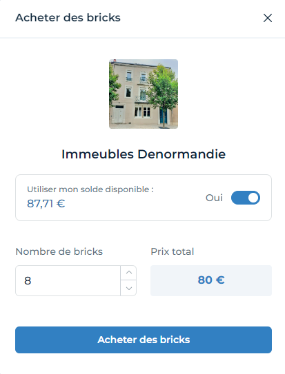 Fenêtre pour acheter des Bricks