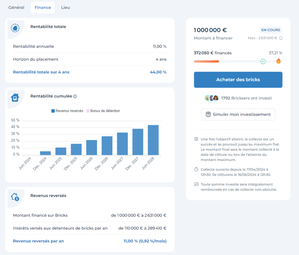 Onglet finance projet Bricks