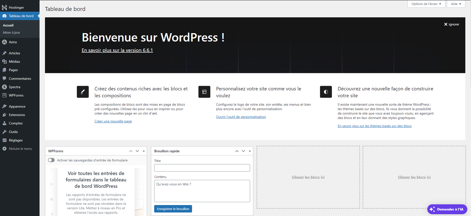 Tableau de bord WordPress